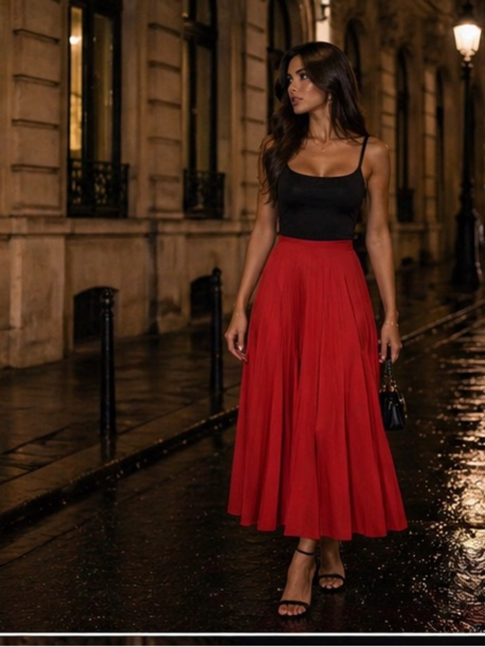 Mango Red Midi Pleated Skirt